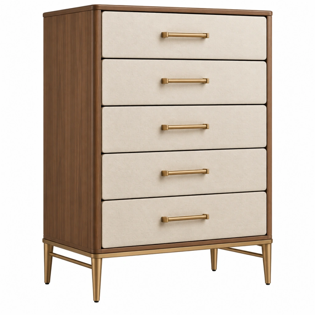 Kommode 80 x 45 x 120 cm Holz Beige mit 5 Schubladen im Mid Century Stil