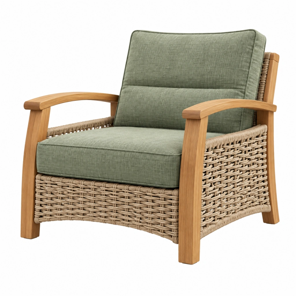 Gartensessel 75 x 80 x 85 cm Holz Rattan Grün Natur mit Polsterung