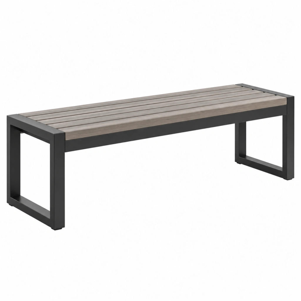 Gartenbank 120 x 40 x 45 cm Metall Kunststoff Holzoptik Grau Schwarz modern