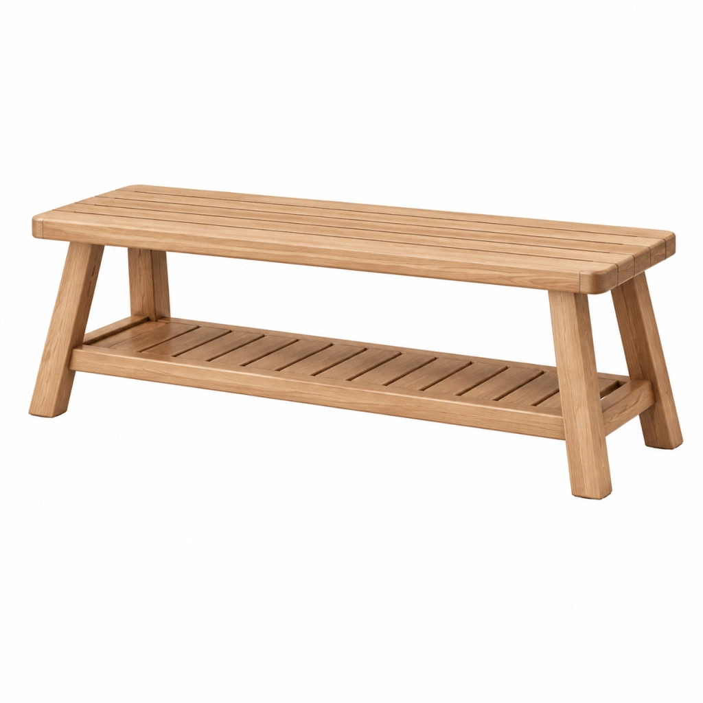 Gartenbank 180 x 40 x 45 cm aus Holz Natur mit Ablage im modernen Stil