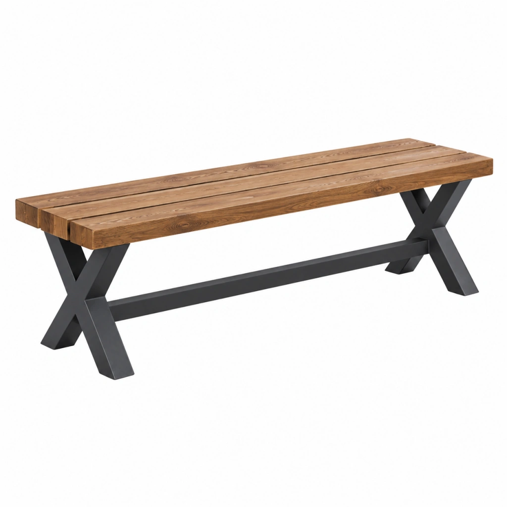 Gartenbank 180 x 38 x 45 cm Holz Braun Metall Schwarz im Industrial-Stil