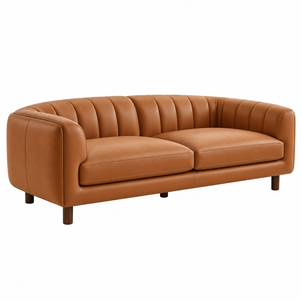 2-Sitzer Sofa 180 x 85 x 78 cm aus Kunstleder in Cognac - gepolstertes Wohnzimmermöbel im Retro-Stil