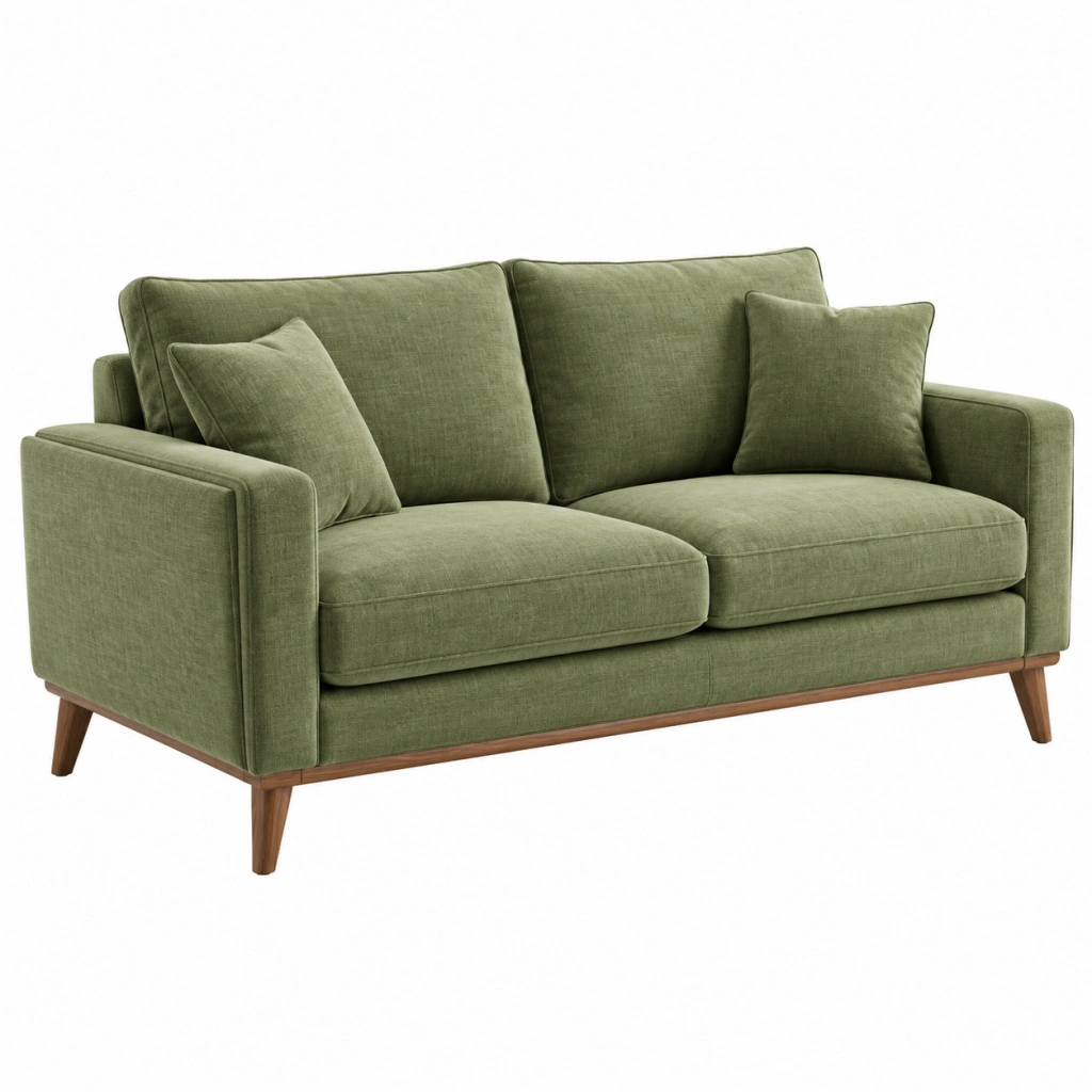 2-Sitzer Sofa 170 x 88 x 85 cm olivgrüner Stoffbezug mit Holzfüßen im modernen Stil