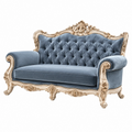 2-Sitzer Sofa 180 cm Samt Blau mit Holzrahmen im Barockstil