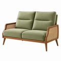 2-Sitzer-Sofa 120 x 80 x 85 cm mit Textilbezug in Olivgrün Holzgestell und Rattangeflecht im Retro-Stil