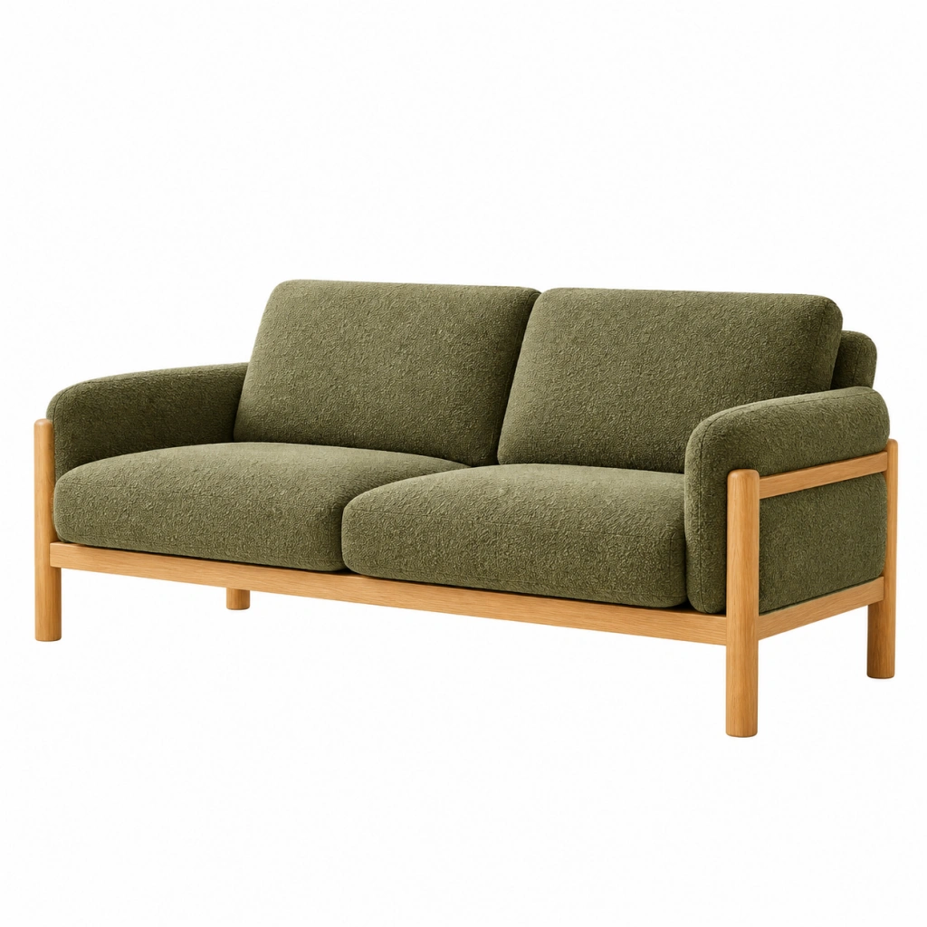 2-Sitzer Sofa 160 x 85 x 80 cm mit grünem Textilbezug und Holzgestell im skandinavischen Stil