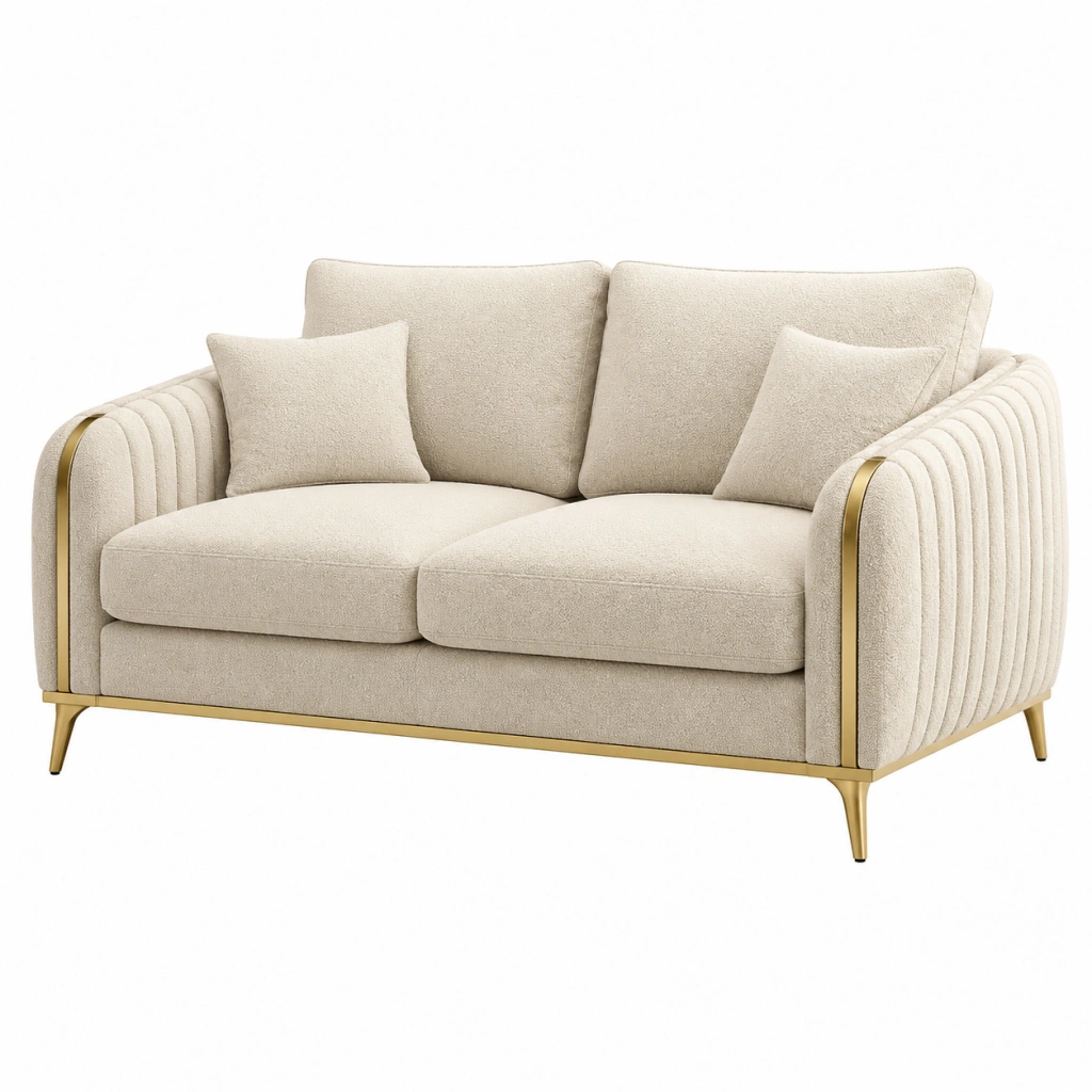 2-Sitzer Sofa 180 x 90 x 85 cm Creme Textil mit Metallfüßen - Modernes Wohnzimmer Sofa