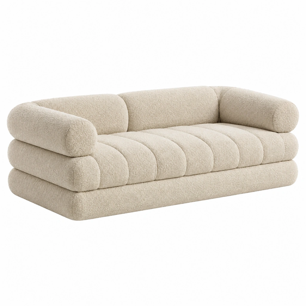 3-Sitzer Sofa 220 x 95 x 75 cm aus Boucléstoff in Creme - gepolstertes Lounge-Sofa