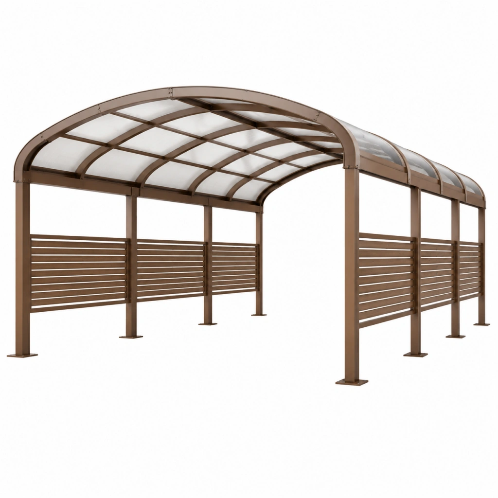Carport 500 x 300 x 270 cm aus Stahl Braun mit transparentem Bogendach für Außenbereich