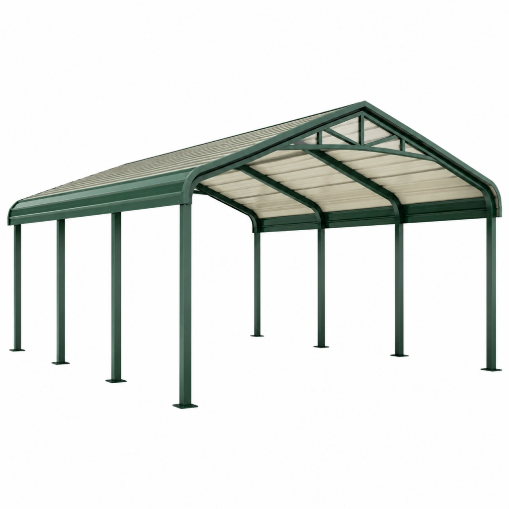 Carport 500 x 300 x 260 cm Stahl Grün mit lichtdurchlässigem Dach freistehend