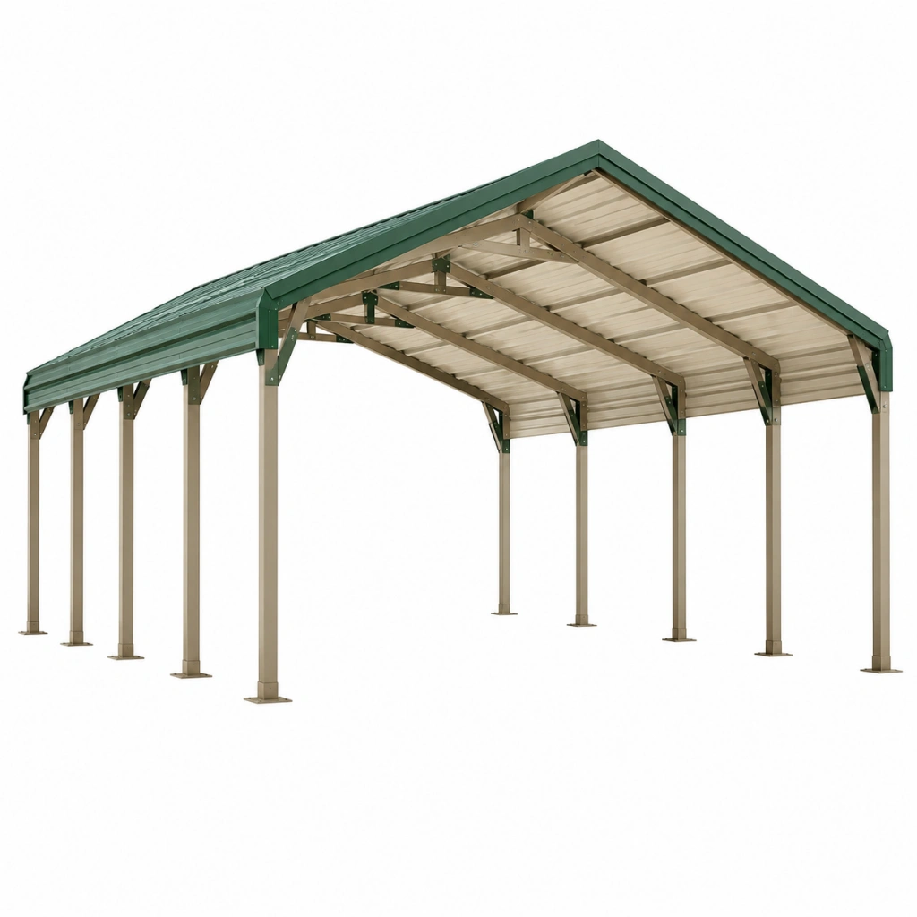Carport 500 x 300 x 270 cm Stahl Grün Beige - freistehend mit Satteldach