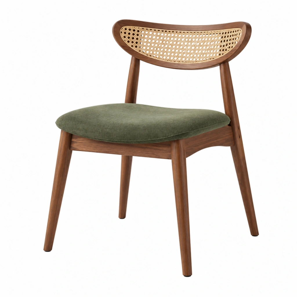 Esszimmerstuhl 55 x 55 x 80 cm Holz Rattan Grün gepolstert Mid Century