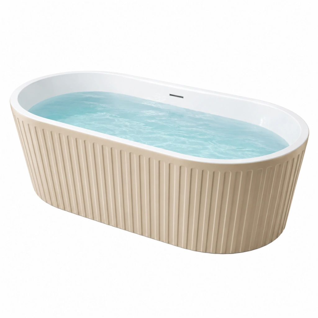Freistehende Badewanne 170 x 75 x 58 cm Acryl Beige Oval Modern