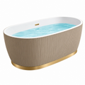 Freistehende Badewanne 170 x 75 cm aus Kunststoff in Taupe Weiß Gold - gerippte ovale Form